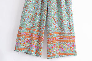 Green Floral Two Piece Outfits,Rayon Cotton Boho Sets