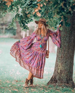 Purple Floral Print,Bohemian Maxi Dress,Boho Dress